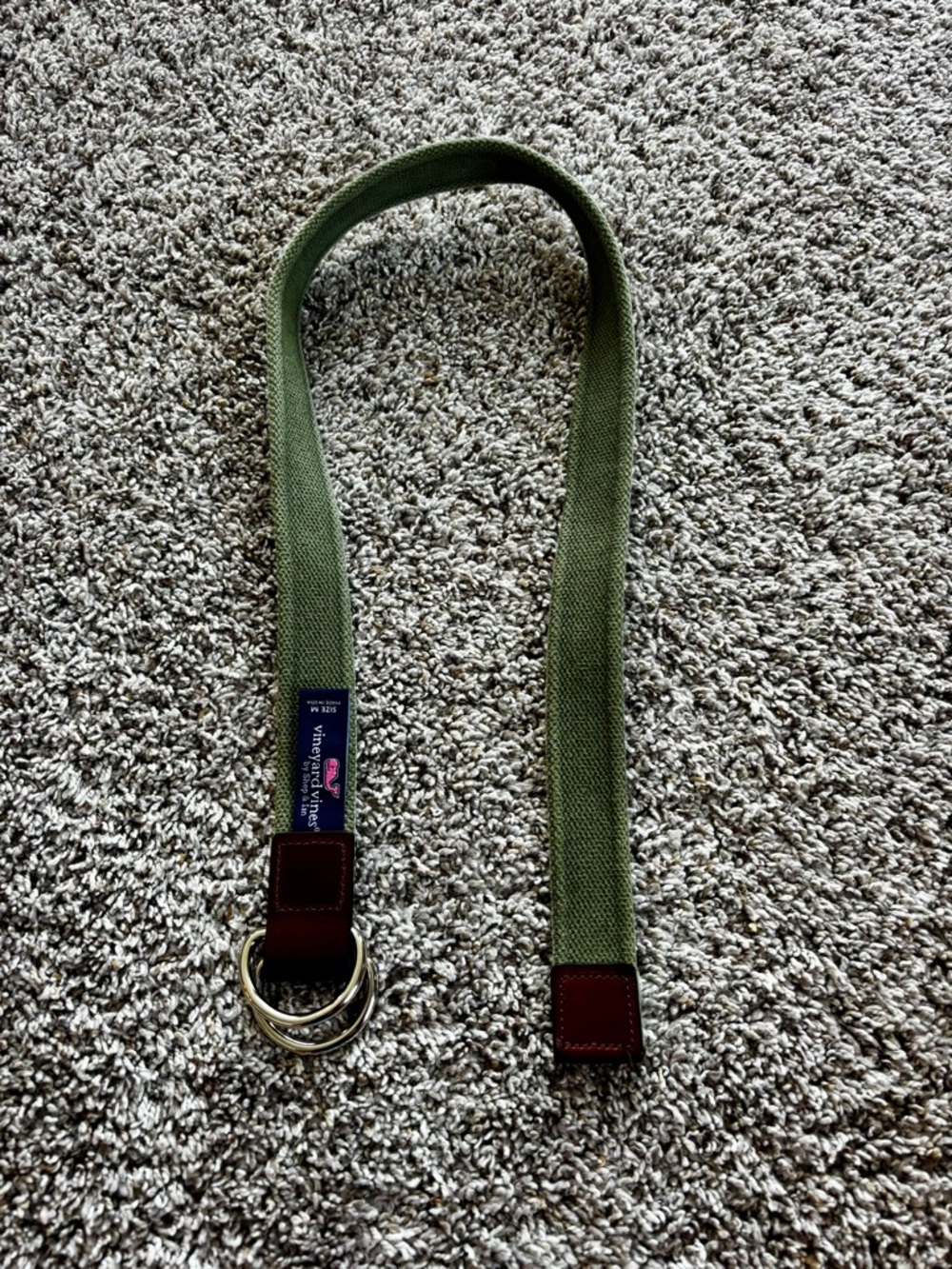 Boys vineyard vines Olive Green Canvas D-Ring Belt with Brown Accents